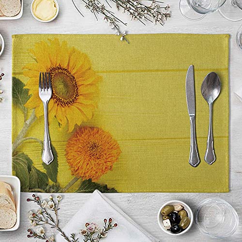 Lieson Platzset 4er Set, Tischsets Abwaschbar, Tischset Waschbar Baumwolle Leinen Sonnenblume Gelb 40x30CM von Lieson