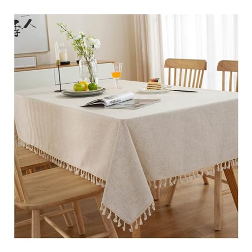 Lieson Rechteckige Tischdecken 120x160 cm, Polyester Leinen Tischwäsche Abwaschbar Einfarbig mit Quasten Tischdecke für Couchtisch, Gartentisch, Beige Lieson Rechteckige Tischdecken 120x160 cm, Polyester Leinen Tischwäsche Abwaschbar Einfarbig mit Quasten Tischdecke für Couchtisch, Gartentisch, Beige von Lieson