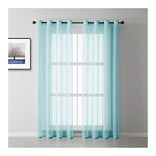 Lieson Schlafzimmer Gardinen Modern Set 2 Stück, Polyester Gardinen Halbtransparent mit Ösen Vorhang Wohnzimmer Hellblau 102x214CM von Lieson