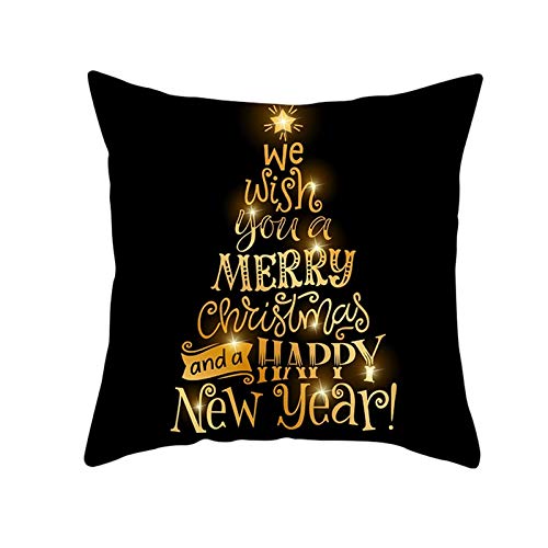 Lieson Sofakissen Weihnachten, Deko Sofakissen Kissenbezüge 45x45 Schwarz Gold Buchstaben Weihnachtsbaum, Polyester von Lieson