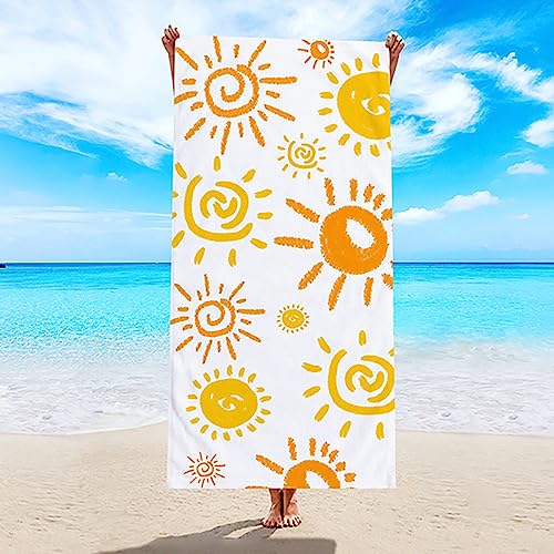 Lieson Strandhandtuch Mikrofaser, Badetuch Strandlaken Handtuch Strandtuch 80x160CM Sandfreie, Schnell Trocknende Sonne Muster Orange Gelb Tragbares Saunatuch Badehandtuch von Lieson