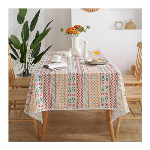 Lieson Tischdecke Rechteckig 140x180 cm, Polyester Tischwäsche Abwaschbar Geometrisch Gestreift Muster mit Spitze Rand Tafeldecke für Outdoor Party Küche, Bunt Lieson Tischdecke Rechteckig 140x180 cm, Polyester Tischwäsche Abwaschbar Geometrisch Gestreift Muster mit Spitze Rand Tafeldecke für Outdoor Party Küche, Bunt von Lieson