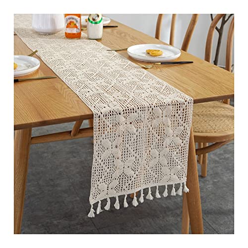 Lieson Tischläufer Deko Modern, Polyester Baumwolle Tischläufer Abwaschbar Weihnachten Tischläufer Wohnzimmertisch Hohl Sticken Beige 30x240CM von Lieson