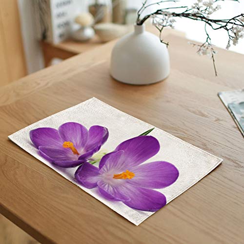 Lieson Tischset 2er Set, Waschbare Antirutsch Platzdeckchen, Tischsets Stoff Leinen Baumwolle Blumen Lila 45x32CM von Lieson