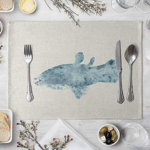 Lieson Tischset 4er Set, Waschbare Antirutsch Platzdeckchen, Platzset Stoff Baumwolle Leinen Fischmuster Blau 40x30CM von Lieson
