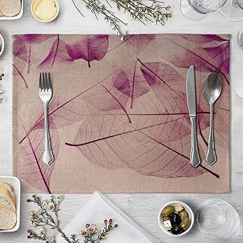 Lieson Tischset 4er Set, rutschfeste Abwaschbare Platzdeckchen, Platzsets Waschbar Baumwolle Leinen Blätter Lila 40x30CM von Lieson