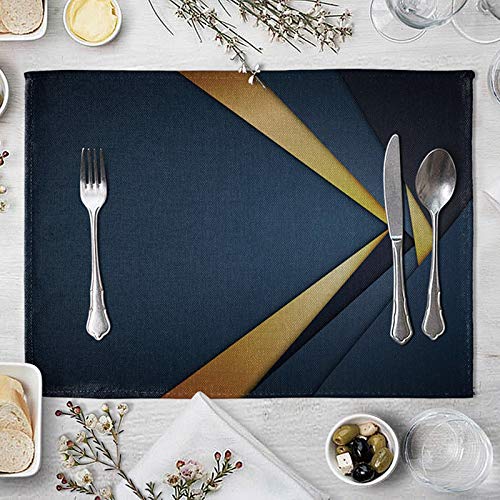 Lieson Tischset Abwaschbar 2er, Platzdeckchen Waschbar Antirutsch, Platzset Waschbar Stoff Baumwolle Leinen Kreatives Geometrisch Muster Grau Gelb 40x30CM von Lieson