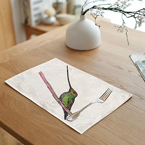 Lieson Tischset Abwaschbar 2er, Platzdeckchen rutschfest, Tischset Waschbar Baumwolle Leinen Kolibri Grün Braun 45x32CM von Lieson
