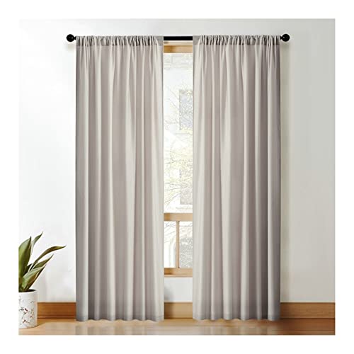 Lieson Vorhang Gardinen Wohnzimmer 2er Set, Polyester Halbtransparente Gardinen Vorhänge ohne Bohren Gardinen Schlafzimmer Grau 102x244CM von Lieson