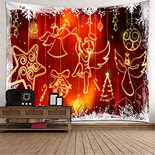 Lieson Wandbehang Weihnachten, Wandteppich Muster Weihnachtskugel und Engel Schneeflocke Rot Gelb Wall Tapestry 260x240CM von Lieson