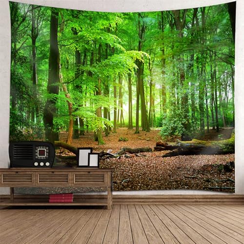 Lieson Wandteppich 240x220CM, Wandtücher Wald Natur Grün Braun Tapestry Landschaft Dschungel Tapisserie Wandbehang für Wohnzimmer Schlafzimmer Wohnheim Wanddeko von Lieson