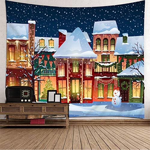 Lieson Wandteppich Weihnachten, Psychedelic Wandteppich Haus mit Schnee und Schneemann Dunkelblau Weiß Rot Tapestry Wall Hanging 300x260CM Lieson Wandteppich Weihnachten, Psychedelic Wandteppich Haus mit Schnee und Schneemann Dunkelblau Weiß Rot Tapestry Wall Hanging 300x260CM von Lieson