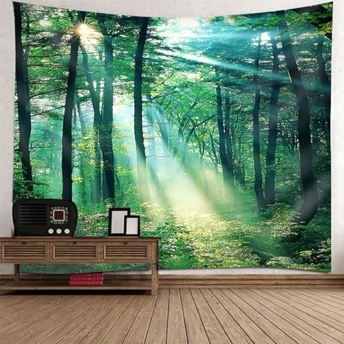 Lieson Wandtücher 240x220CM, Wandteppiche Natur Wald Sonnenaufgang Grün Tapestry Landschaft Dschungel Wandbehang Tapisserie für Wohnzimmer Schlafzimmer Wohnheim Wanddeko von Lieson