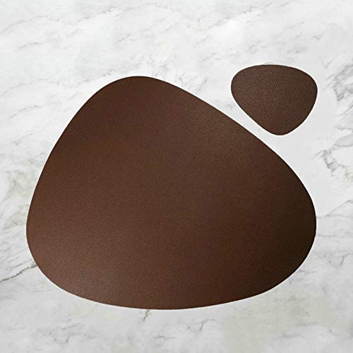Lieson Waschbare Platzdeckchen, Platzsets Leder 4er Set Zweiseitig Fächerförmig Abwischbar Tischsets Lederoptik Kunstleder Wasserdicht Platzset 45.5x36.8CM Braun von Lieson
