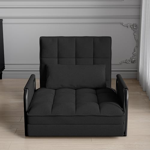 Bodenstuhl mit 5 Verstellbarer Rückenlehne, Relaxsessel Bodensofa Gepolstert Bodensessel mit Sitzkissen und Armlehren, Lehnstuhl Lesesessel für Schlafzimmer, Wohnzimmer (Schwarz) von Lietre