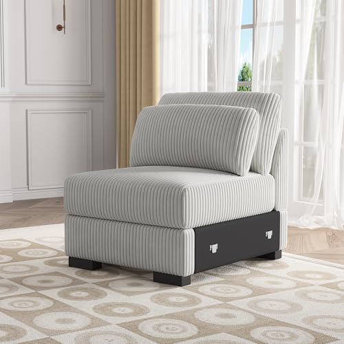 Lietre Cord Sofa 1 Sitzer, 74cm Breit Cord Couch Modulares Sofa mit Rückenlehnen, Bequemes Couch Schlafzimmer Sofas mit Kissen für Wohnzimmer Wohnung Büro (Grau, 1-Sitzer) von Lietre