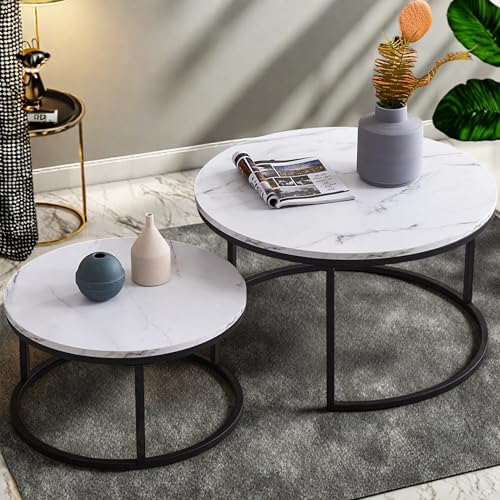 Lietre Couchtisch 2er Set Rund, Satztische Beistelltisch, Metallgestell, Moderner Sofatisch fürs Wohnzimmer (Schwarz) von Lietre