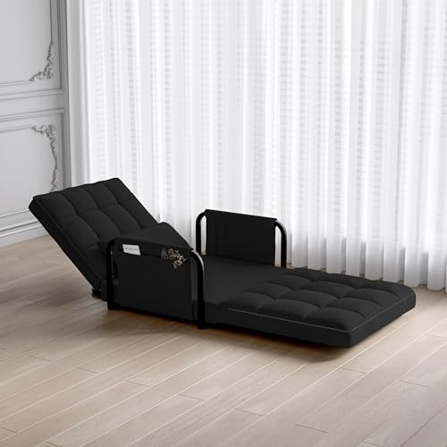 Lietre Klappbares Bodensofa, Schlafsofa 3 in 1 mit Verstellbar Rückenkissen Aufbewahrungstaschen, Gepolstert Sofabett, Bodenstuhlsofa Gepolster für Wohnzimmer & Schlafzimmer (Schwarz) von Lietre