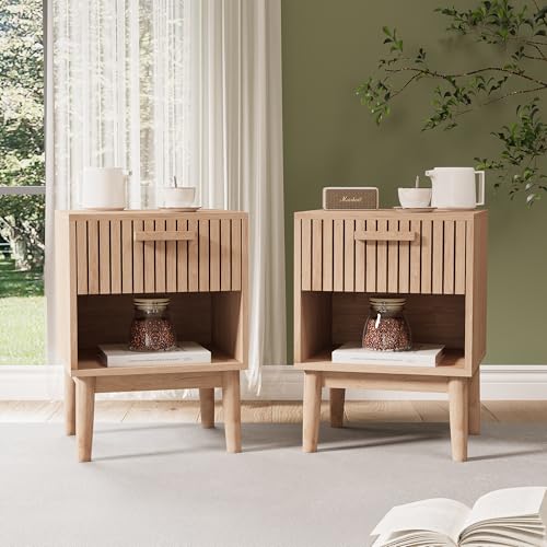 Lietre Nachttisch 2er Set, Nachtkommode mit Schubladen, Moderner Sofatisch Beistelltisch Couchtisch mit Aufbewahrungslade für Wohnzimmer Schlafzimmer (Holz) von Lietre