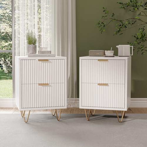 Lietre Nachttisch 2er Set, Nachtkommode mit Schubladen, Moderner Sofatisch Beistelltisch Couchtisch mit Aufbewahrungslade für Wohnzimmer Schlafzimmer (Weiß) von Lietre