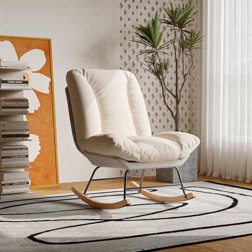 Lietre Schaukelstuhl mit verstellbarer Rückenlehne, Schaukelstuhl für den Innenbereich, moderner Schaukelstuhl für Wohnzimmer, Schlafzimmer (Beige 2) von Lietre