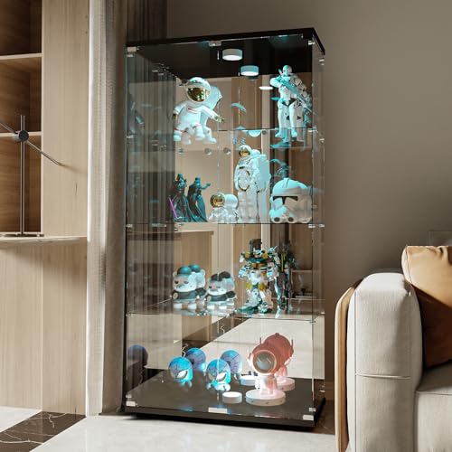 Lietre Vitrine aus Glas Spiegel und LED-Beleuchtung, 2 Türen, 4 Einlegeböden, Moderner Glasvitrine, Vitrinenschränke Sammlerschrank Transparent mit Spiegel Rückseite für Büros, Wohnzimmer (Schwarz) von Lietre