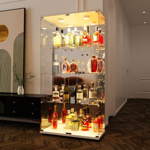 Lietre Vitrine aus Glas Spiegel und LED-Beleuchtung, 2 Türen, 4 Einlegeböden, Moderner Glasvitrine, Vitrinenschränke Sammlerschrank Transparent mit Spiegel Rückseite für Büros, Wohnzimmer (weiß) von Lietre