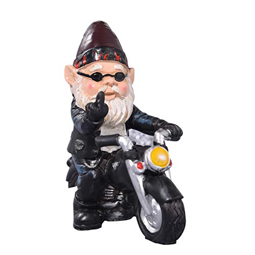 Lievevt Gartenzwerg Statue Frecher Zwerg Motorrad Statue Achse Grease The Biker Weihnachten Dekoration Ornamente für Rasen Terrasse Hof Indoor Outdoor Urlaub Home Office von Lievevt