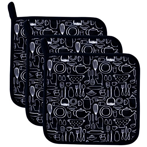 100% Baumwolle Küche Everyday Basic Topflappen hitzebeständig Untersetzer Topflappen für Kochen und Backen 20cmx20cm Set of 3 Schwarz 100% Baumwolle Küche Everyday Basic Topflappen hitzebeständig Untersetzer Topflappen für Kochen und Backen 20cmx20cm Set of 3 Schwarz von Lifaith