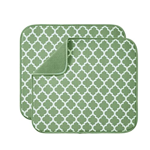 Abtropfmatte aus Mikrofaser für Küche, Geschirr, Abtropfmatte, saugfähige Abtropfmatte, Abwasch für Glas, Teller und Tasse, 40 x 46 cm, 2 Stück Grünes Spalier von Lifaith
