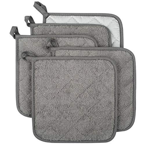 Lifaith 100% Baumwolle Küche Everyday Basic Terry Topflappen hitzebeständig Untersetzer Topflappen für Kochen und Backen Set von 5 Grau von Lifaith