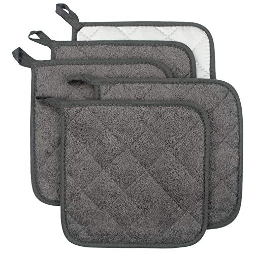 Lifaith 100% Baumwolle Küche Everyday Basic Terry Topflappen hitzebeständig Untersetzer Topflappen für Kochen und Backen Set von 5 Mineralgrau von Lifaith