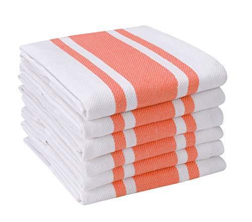 Strapazierfähige, übergroße Küchentücher und Geschirrtuch (Set von 6 Stück, orange, 18 x 28 cm), professionelle Baumwoll-Geschirrtücher für das tägliche Kochen und Backen, modernes Streifenmuster von Life By Cotton