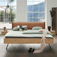 Bett mit Konsolen und Polster in Braun Wildeiche Massivholz & Metall (dreiteilig) von Life Meubles