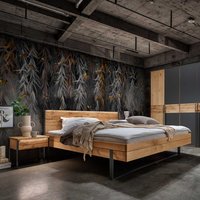 Bügelgestell Doppelbett Wildeiche im Industrie und Loft Stil optionale Beleuchtung von Life Meubles