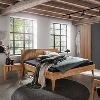Doppelbett Wildeiche massiv geölt in modernem Design 93 cm Kopfteil von Life Meubles