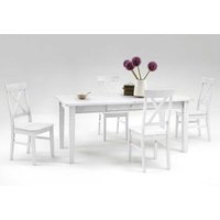 Esstisch mit Stühlen im skandinavischen Landhausstil Weiß Kiefer massiv (fünfteilig) von Life Meubles