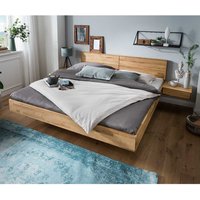 Großes Bett mit Nachtkommoden aus Wildeiche Massivholz geölt modern (dreiteilig) von Life Meubles