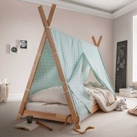 Kinderbett Zelt aus Buche Massivholz optional mit Stoffhimmel in Mint von Life Meubles