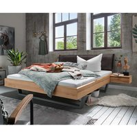 Polsterkopfteil Bett aus Kernbuche Massivholz zwei Nachtkommoden (dreiteilig) von Life Meubles