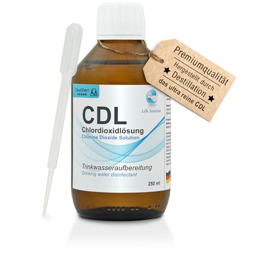 Chlordioxid Lösung 0,3% destilliert - CDs - CDL - Hoch Rein durch Destillation - Trinkwasserdesinfektion - Chlorine Dioxide Solution - destillat - 250 ml von Life Solution