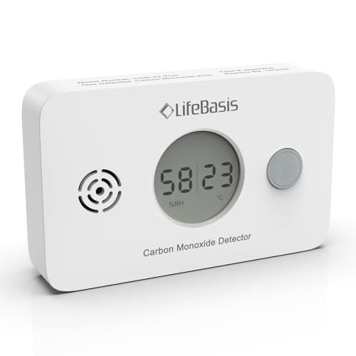 LifeBasis Kohlenmonoxid Melder mit digitaler LCD-Anzeige 3-in-1 Kombinierter Messgerät für CO&Temperatur&Luftfeuchtigkeit tragbar mit Austauschbarer Batterie für Haus Wohnmobil Auto 10 Jahre Sensor von LifeBasis