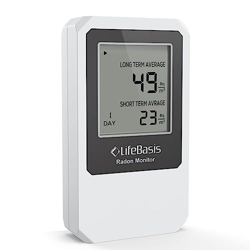 LifeBasis Radon- und Luftqualitätsmonitor, Kabellos Radonmonitor mit Bildschirm zur Überwachung von Lang- und Kurzzeit, Radondetektor Radonmesser Radon Messgerät für Keller Büro (Weiss) von LifeBasis