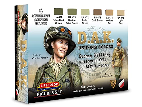 Lifecolor Acrylfarben Set CS58 DAK German Military uniforms WWII Afrikakorps von Lifecolor