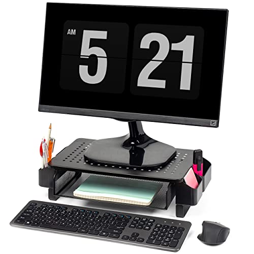 LifeGoods Monitorständer mit Schublade - Monitorerhöhung mit Schublade - Monitor Stand - Monitor Ständer - Monitor Laptop Bildschirm Erhöhung für Schreibtisch - Bildschirmerhöhung -Schwarz von LifeGoods