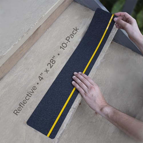 LifeGrip Anti-Rutsch-Traktionstritte mit reflektierendem Streifen (10-Pack), 10cm X 71cm, Best Grip Tape Grit Anti-Rutsch-Band im Freien, High Traction Friction Abrasive Adhesive für Treppenstufen von LifeGrip Stay on Track