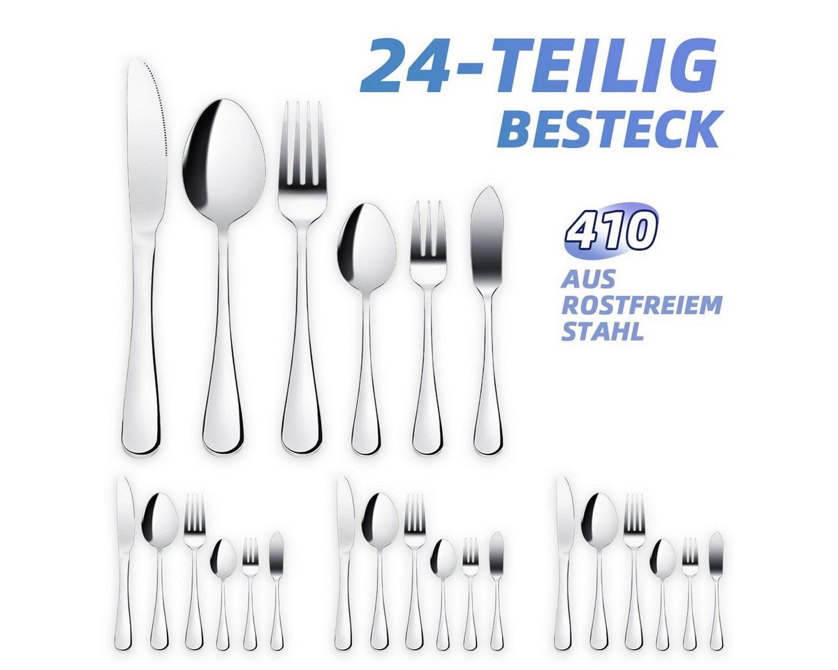 MULISOFT Besteck-Set (24-tlg), 4 Personen, 410 Edelstahl, 410 Edelstahl, Besteck set für 4 Personen, 24-tlg von MULISOFT