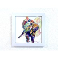 Moderner Elefant Kunstdruck Farbenfrohe Aquarellmalerei von LifeOfRainbowButter