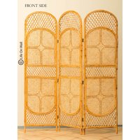 Bettkopfteil, Handgefertigte Rattan-Trennwand, 3-Facher Rattan-Raumteiler, 3-Panel-Raumteiler Aus Rattanrohr, Boho-Dekor von LifeOnWall