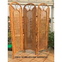 Freistehender Rattan Raumteiler | Boho Cane Sichtschutz 2 Meter 3-Panel Faltbare Trennwand Handgemachtes Bett Kopfteil Wohndekor von LifeOnWall